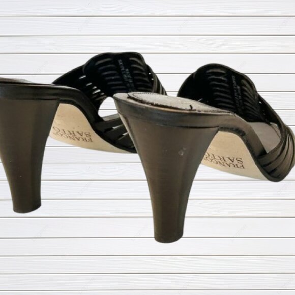 FRANCO SARTO Black Leather Mules / Slide Sandals - Picture 5 of 6